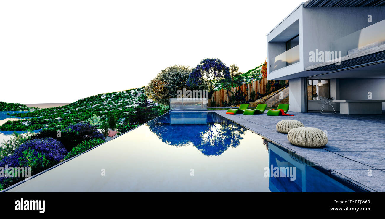 3d render of beautiful modern house exterior Stock Photo - Alamy