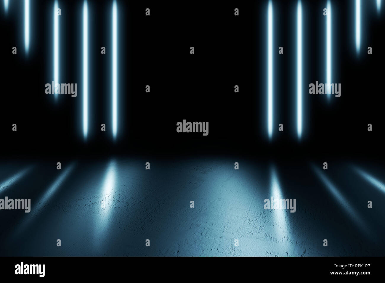 Futuristic Sci-Fi Abstract Blue And Purple Neon Light Shapes On Black ...