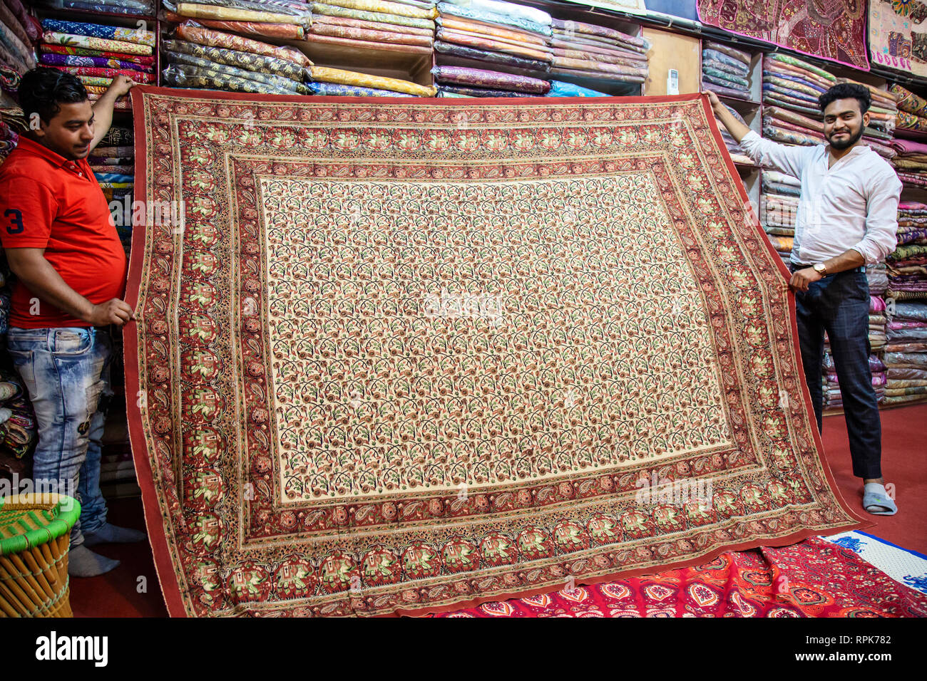 Jaipur in Rajasthan, India, January 20, 2019 Textile factory owner