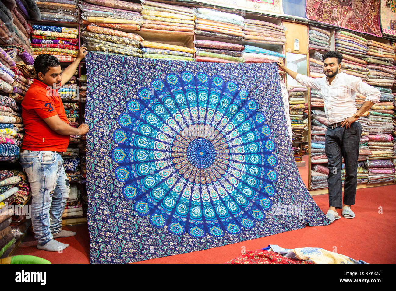 Jaipur in Rajasthan, India, January 20, 2019 Textile factory owner