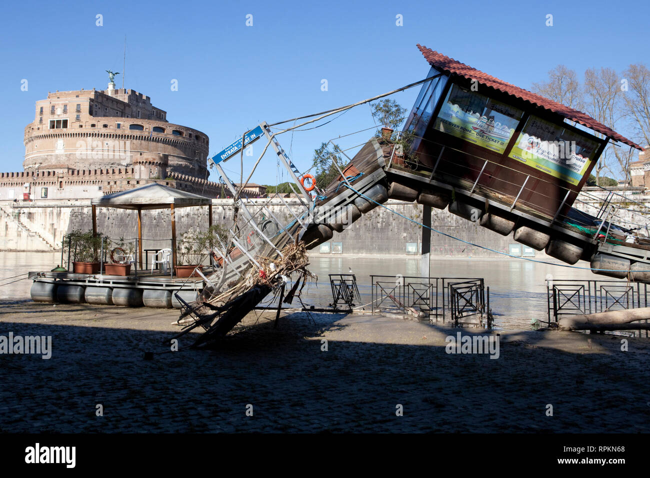 ROME - Broken and mangled jetty for tour boats after the flooding of ...