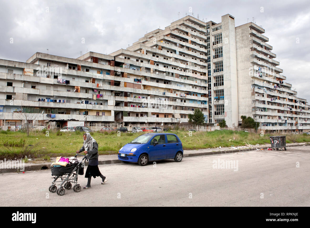 One of the appartment blocks known as  Le vele di Scampia in the North of Naples. The area has a bad reputation connected to the Camorra. Stock Photo