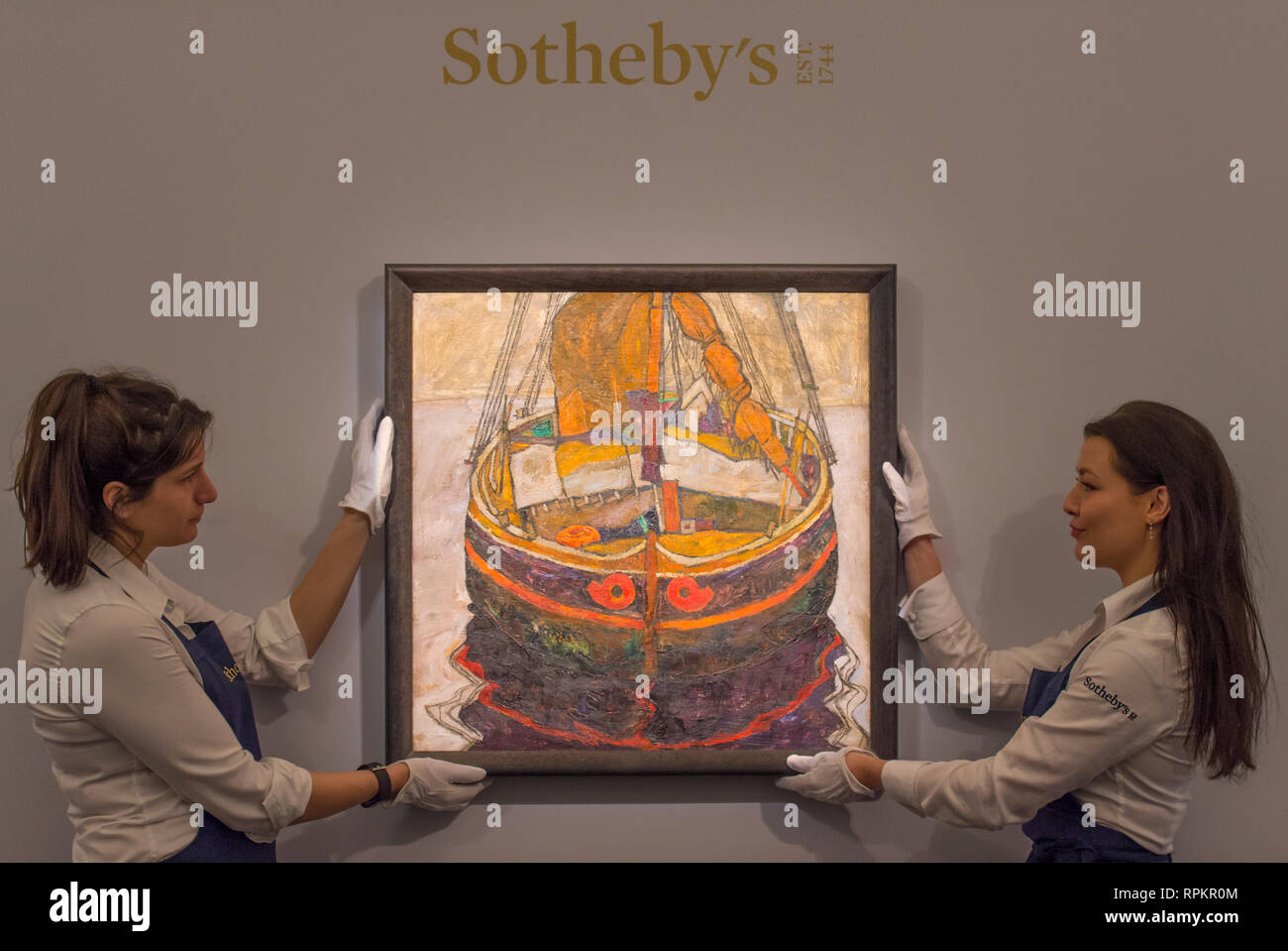 Sotheby’s, New Bond Street, London, UK. 20 February, 2019. A Gathering of the Greats. Egon Schiele. Triestiner Fisherboot. Est £6,000,000-8,000,000. Stock Photo