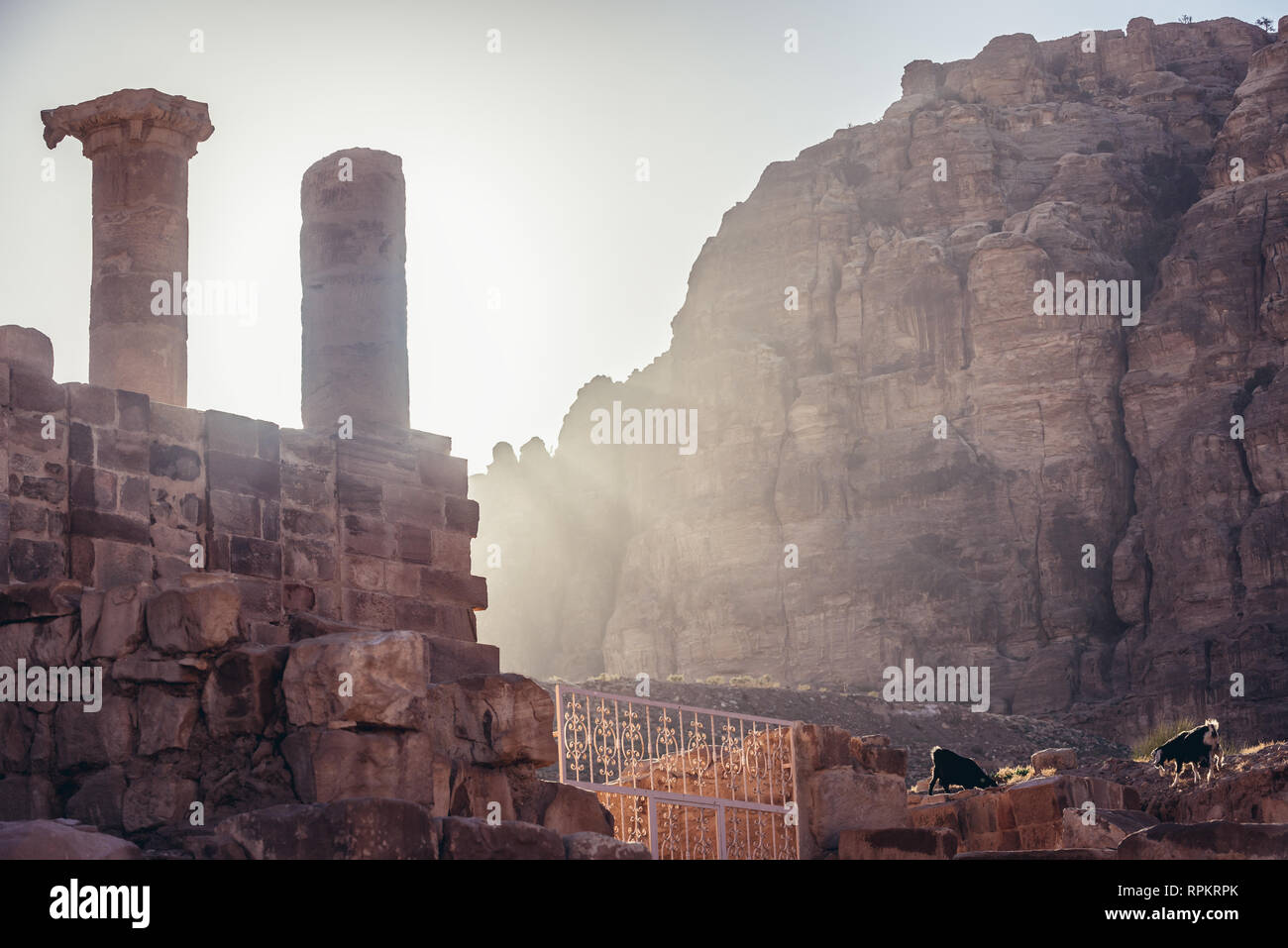Ruins of Great Temple in Petra historical city of Nabatean Kingdom in Jordan Stock Photo