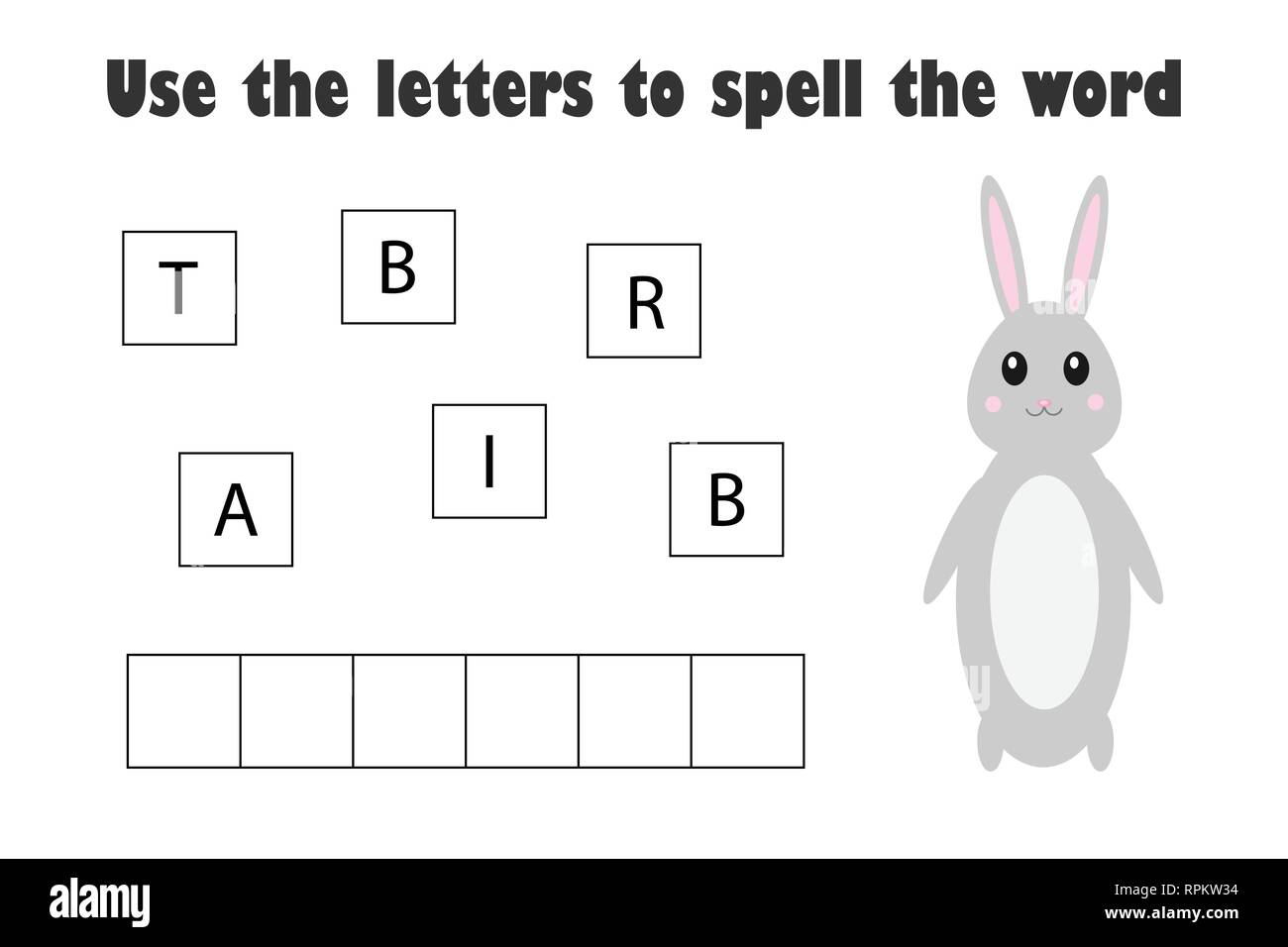 Use the letters to spell the word, rabbit in cartoon style, easter ...