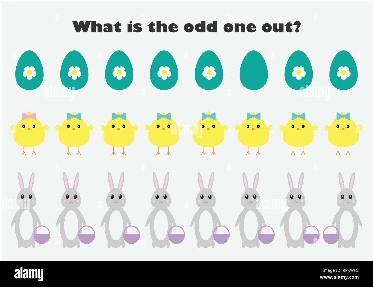 What is the odd one out for children, easter bunny, chick in cartoon style,  fun education game for kids, preschool worksheet activity, task for the de  Stock Vector Image & Art -