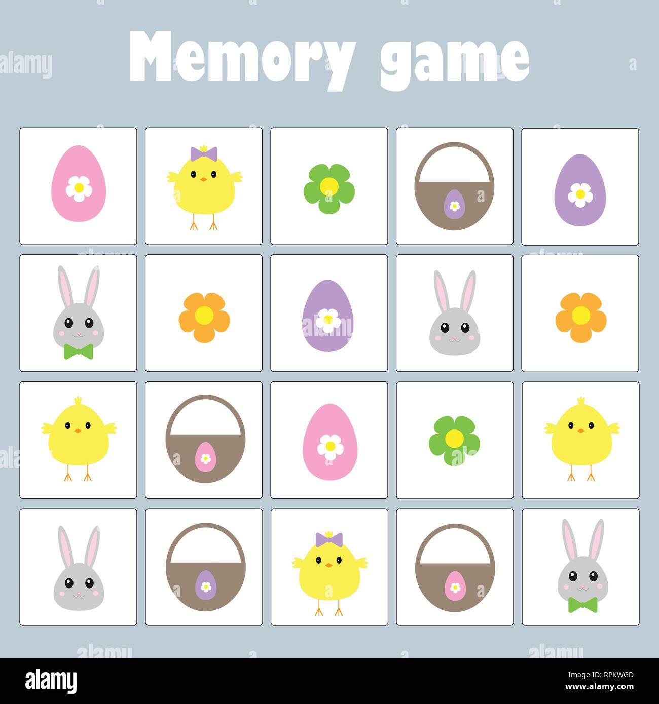 Memory game with pictures decoration easter eggs for children, fun