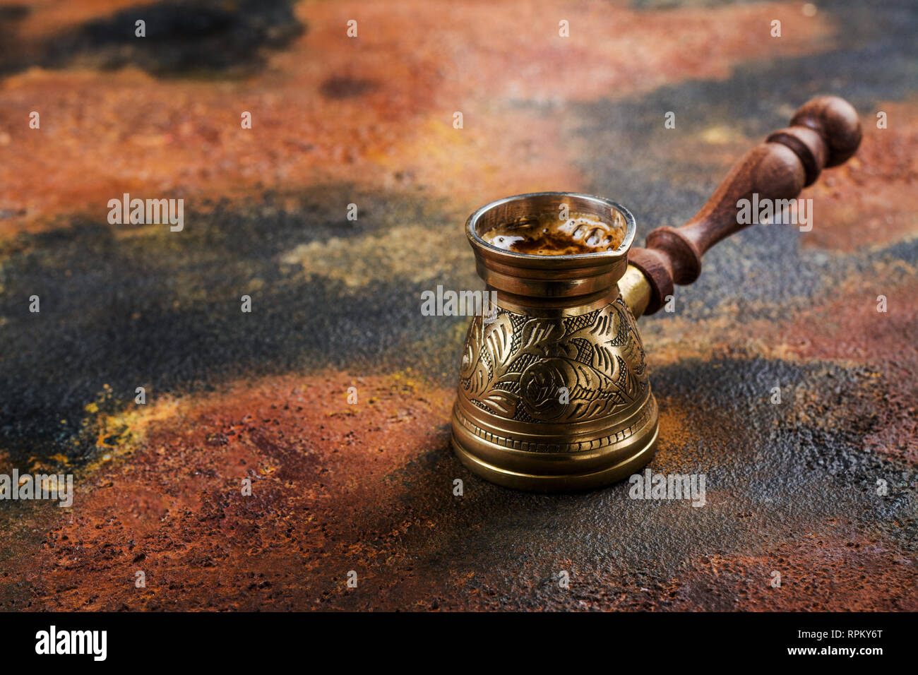 Antique Copper Turkish Coffee Maker with Wooden Handle, Creamer