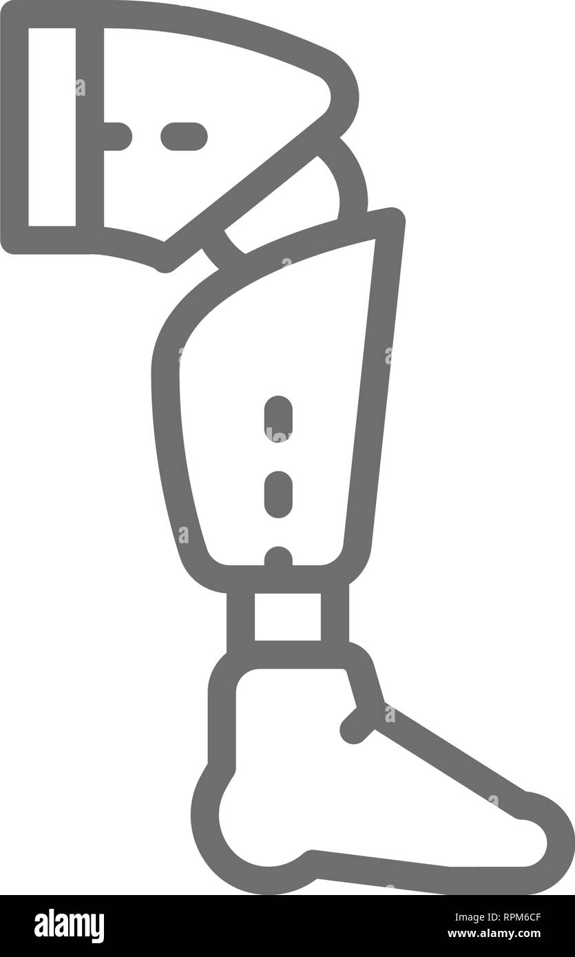 Prosthesis leg, exoskeleton line icon. Isolated on white background Stock Vector