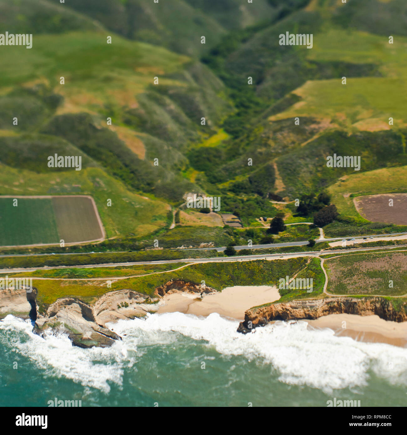 Aerial View of a Coastal Road and Valley Stock Photo - Alamy