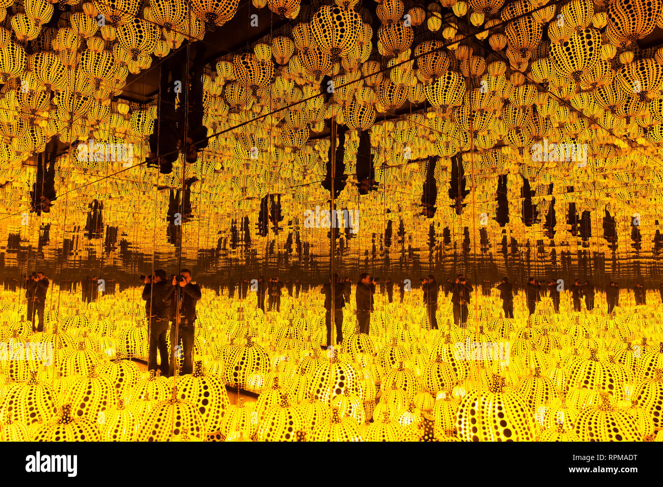 ROME - Mirrored room entitled All the Eternal Love I have for the Pumpkins by Japanese artist Yayoi Kusama at the LOVE exposition. Stock Photo