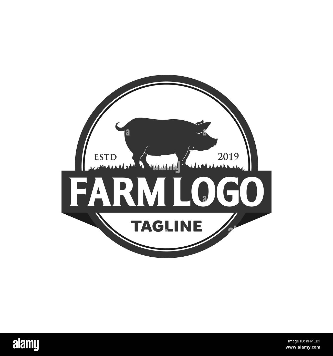 vintage farm house logo designs with pig symbol Stock Photo