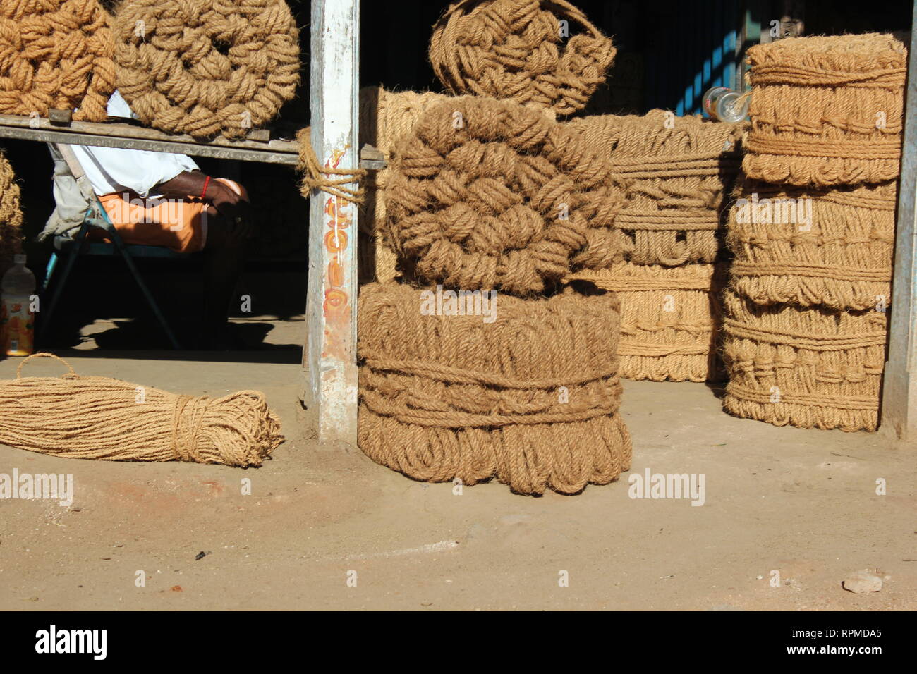 Kerala India sisal rope stall Stock Photo - Alamy