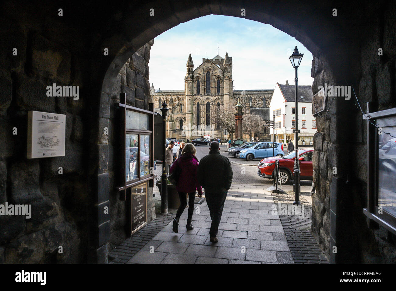 Hexham abbey and market place Northumberland Stock Photo