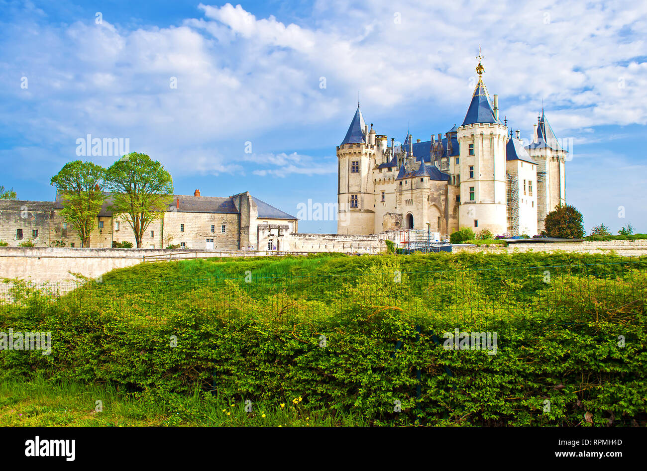 Front facade and entrance of majestic Château de Saumur castle and ...