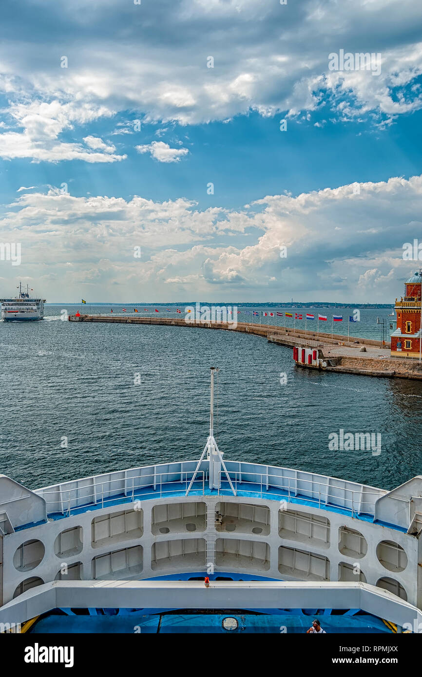 An image of a passenger ferry commuting between Helsinborg in Sweden and Helsingor in Denmark Stock Photo