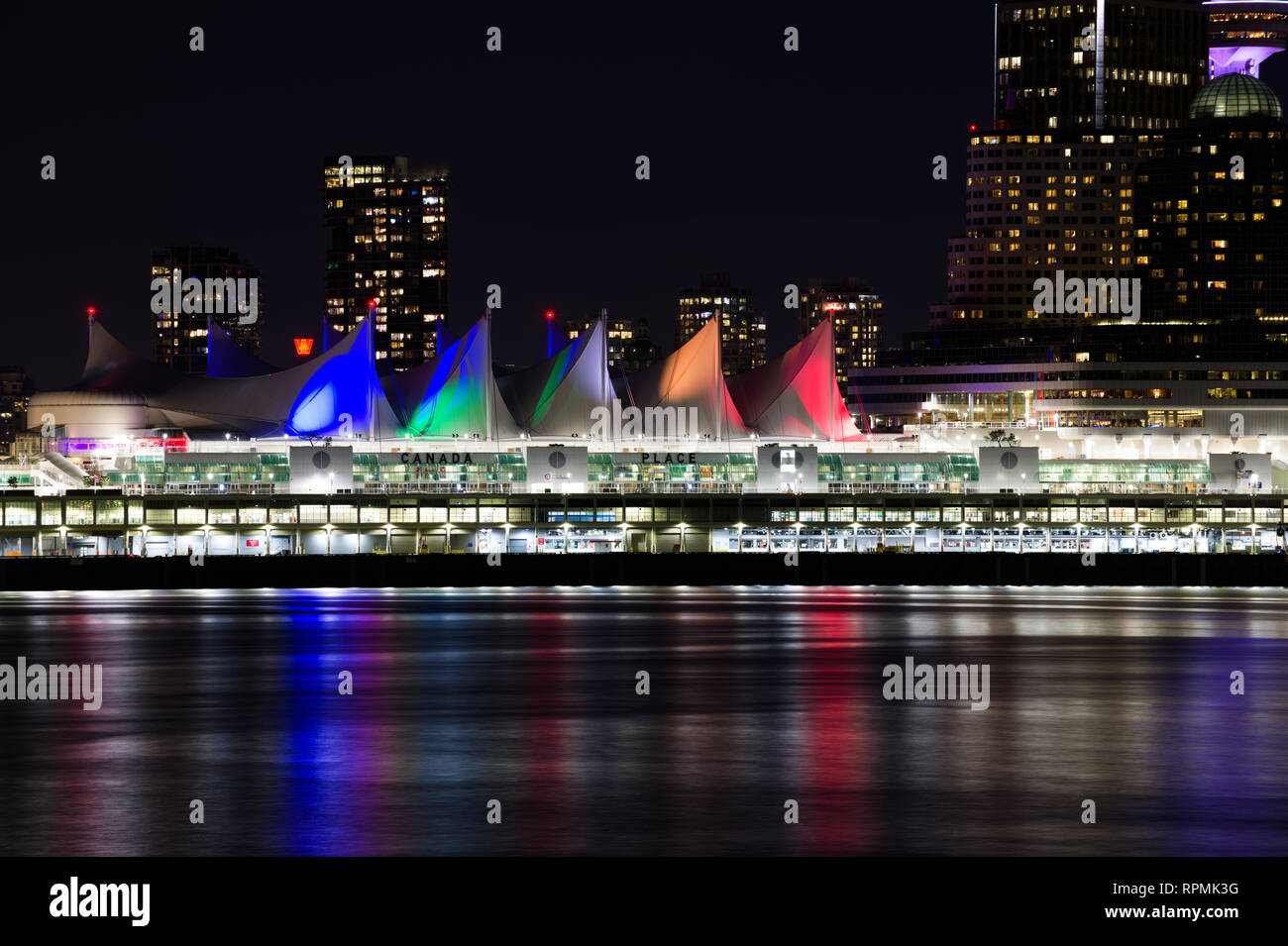 Canada Place in Vancouver at night Stock Photo