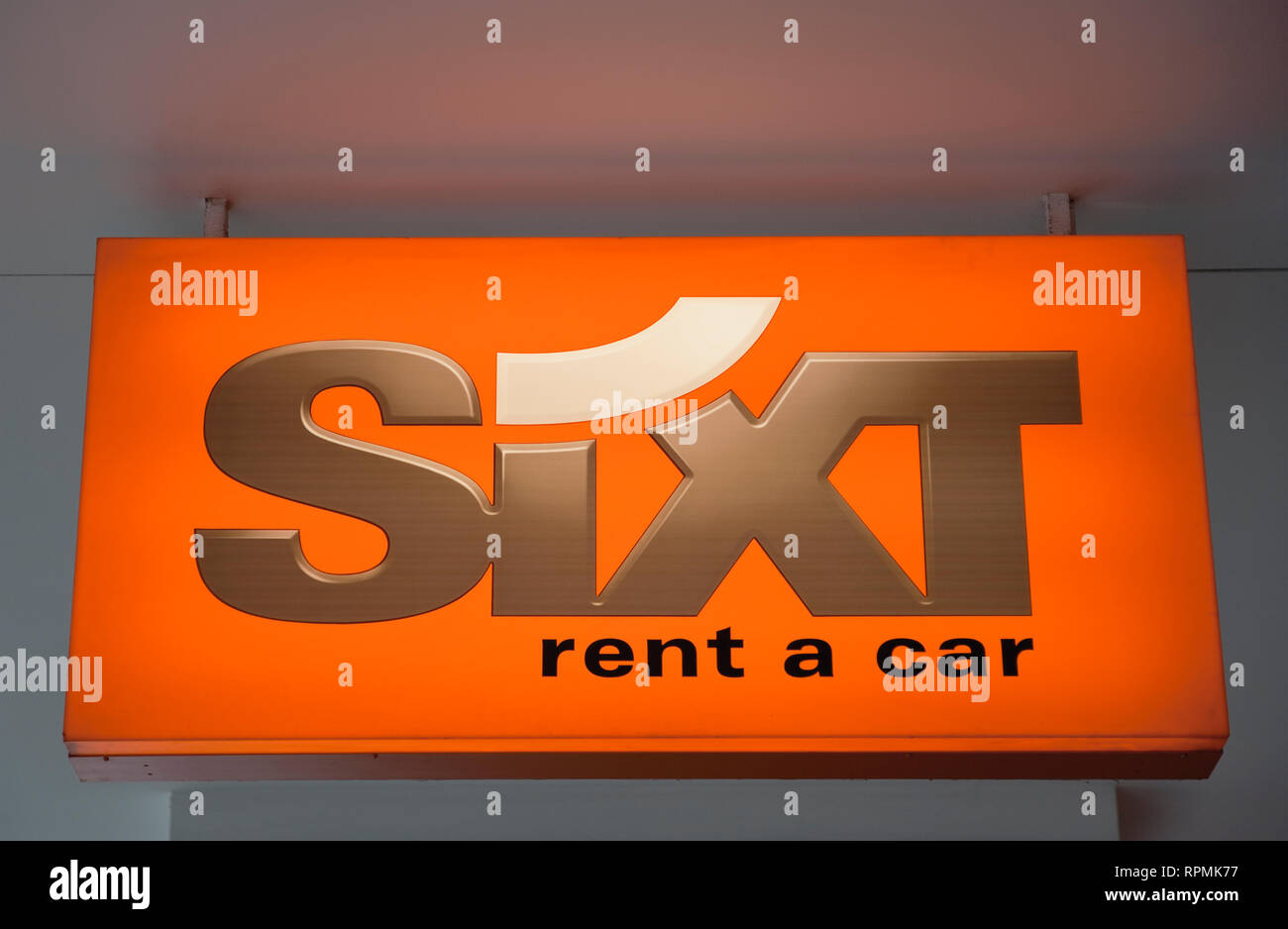 Germany, Berlin, Mitte, Friedrichstrasse, Sixt car rental shop sign. Stock Photo