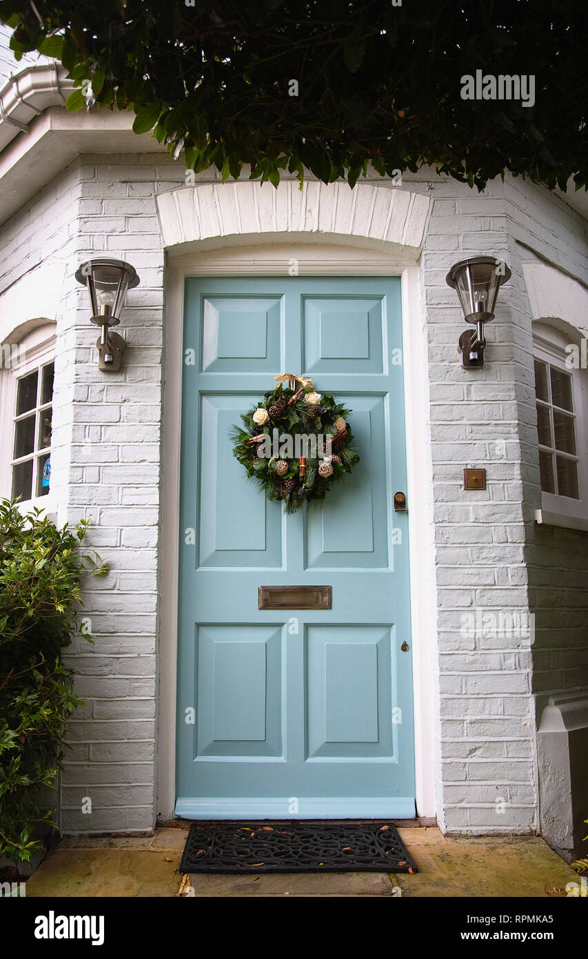 Religion, Festivals, Christmas, Floral wreath decoration on door. Stock Photo