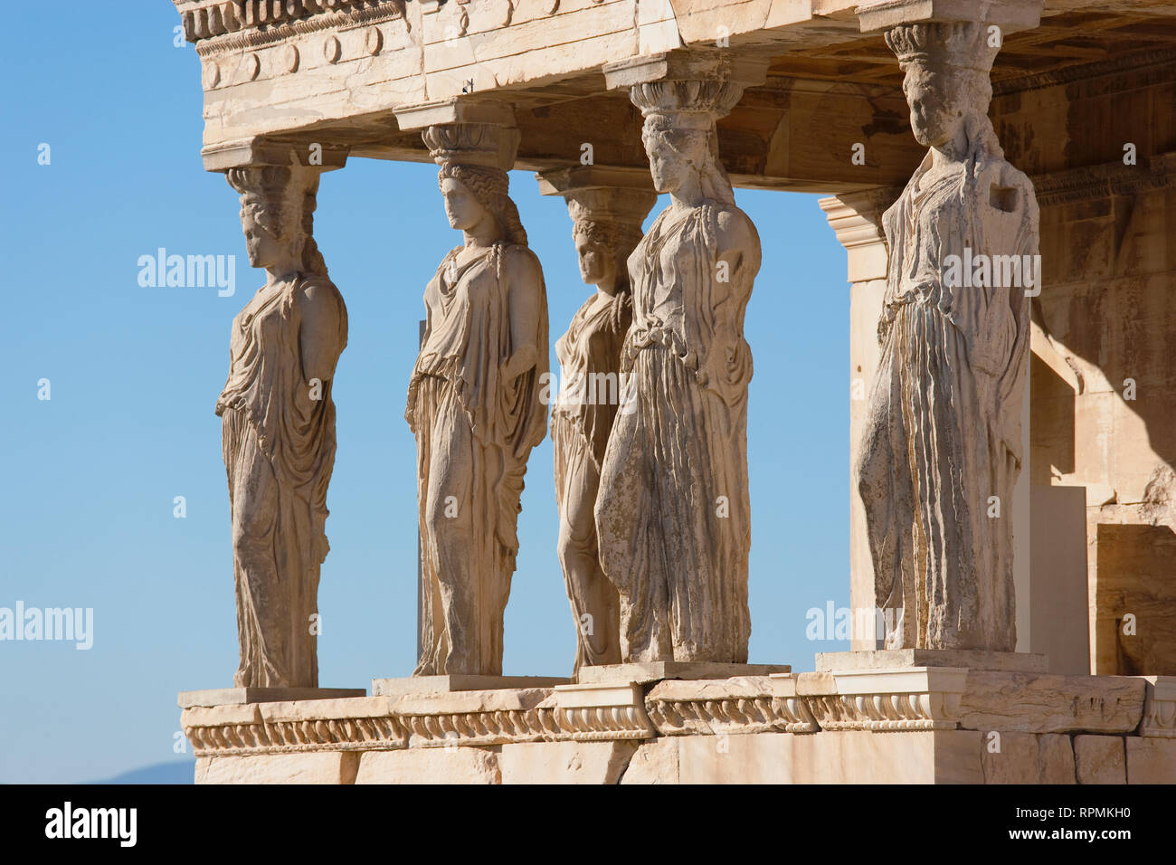 Greece, Attica, Athens, Acropolis The Caryatids on the Erechtheion. Stock Photo