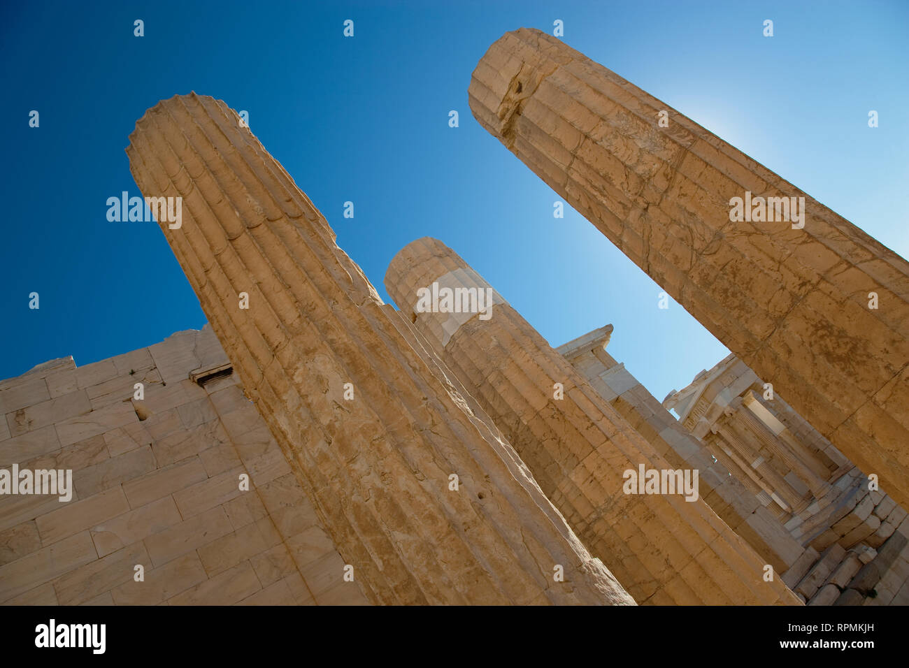 Greece, Attica, Athens, Acropolis ruins, detail of columns. Stock Photo