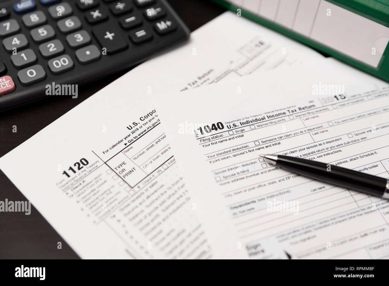 U.S. Individual tax return. USA tax forms on desk Stock Photo