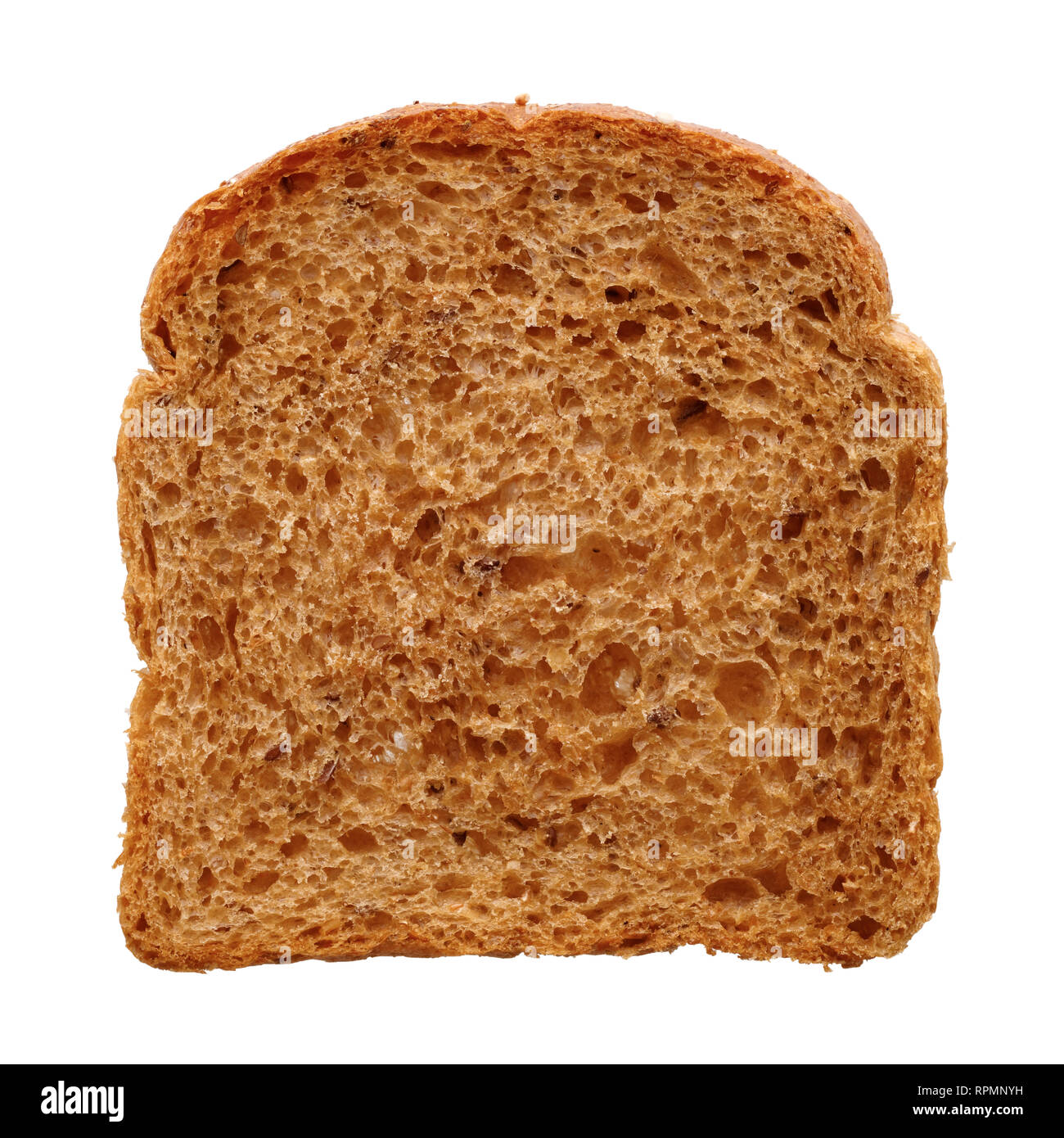 Food and drinks: single slice of fresh multigrain bread, isolated on white background Stock Photo
