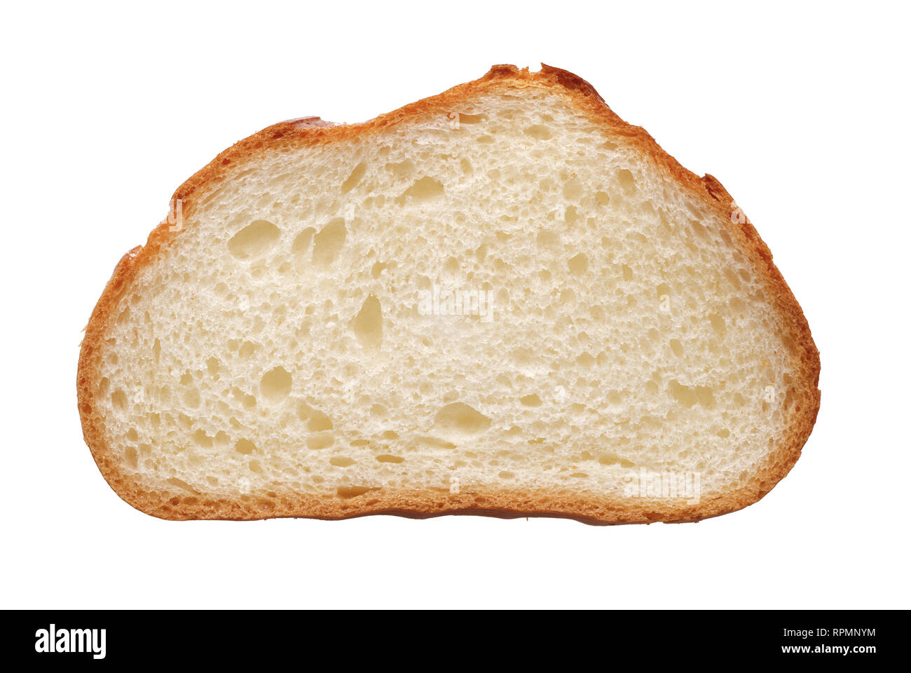 Food and drinks: single slice of fresh white wheat bread, isolated on white background Stock Photo
