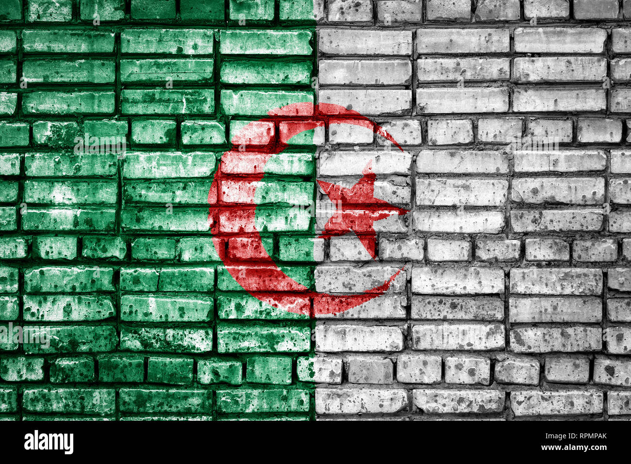 National flag of Algeria on a brick background. Concept image for ...