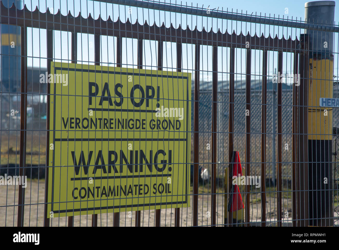 warning sign for contaminated soil Stock Photo