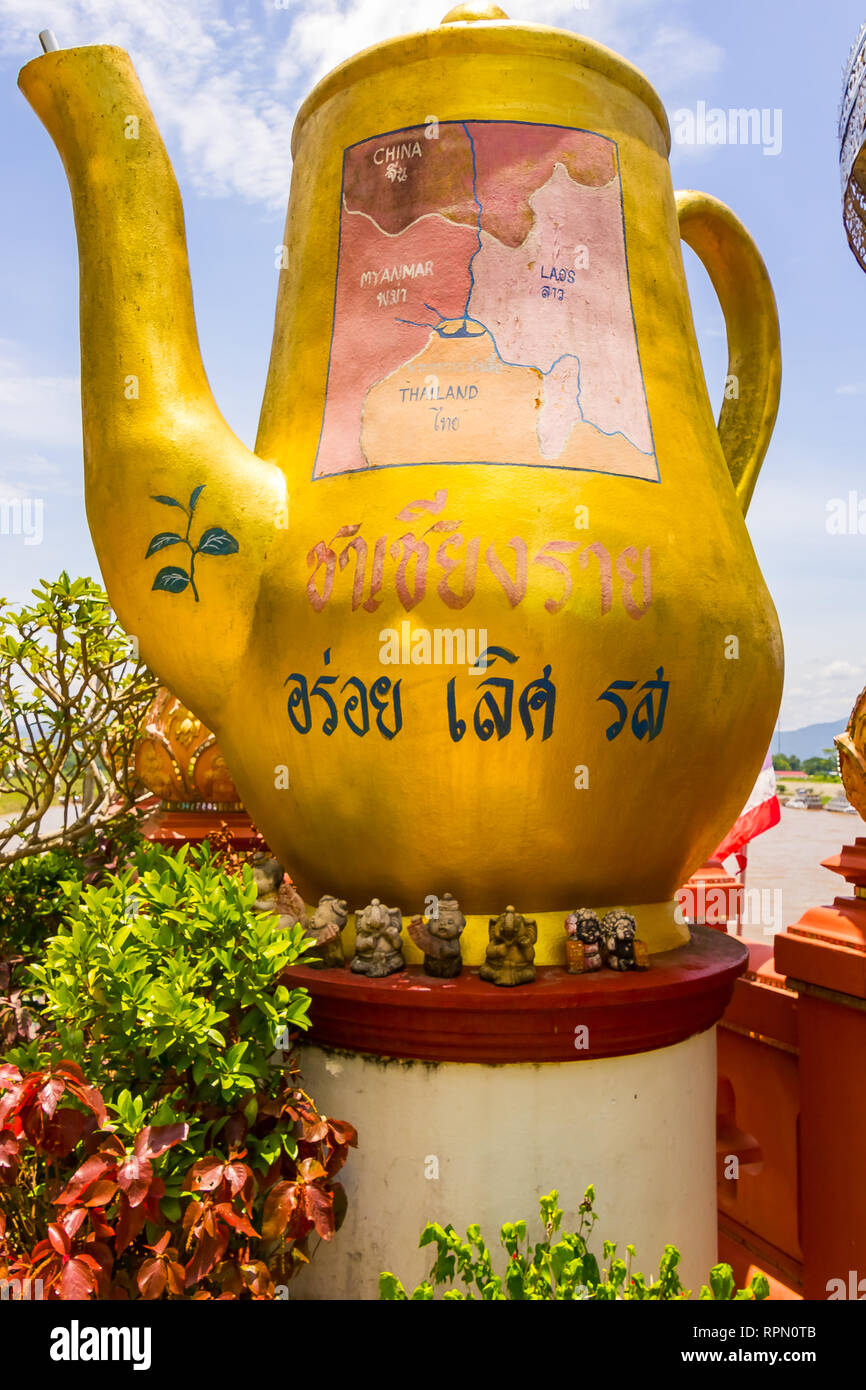 Chiang Rai, Thailand, May 31 2015 - Golden Big Buddha in Golden Triangle a famous Tourist spot on three borders close to Chiang Rai Stock Photo