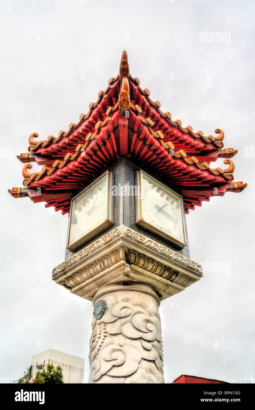 Clock in traditional Chinese style at Longshan Temple in Taipei, Taiwan Stock Photo