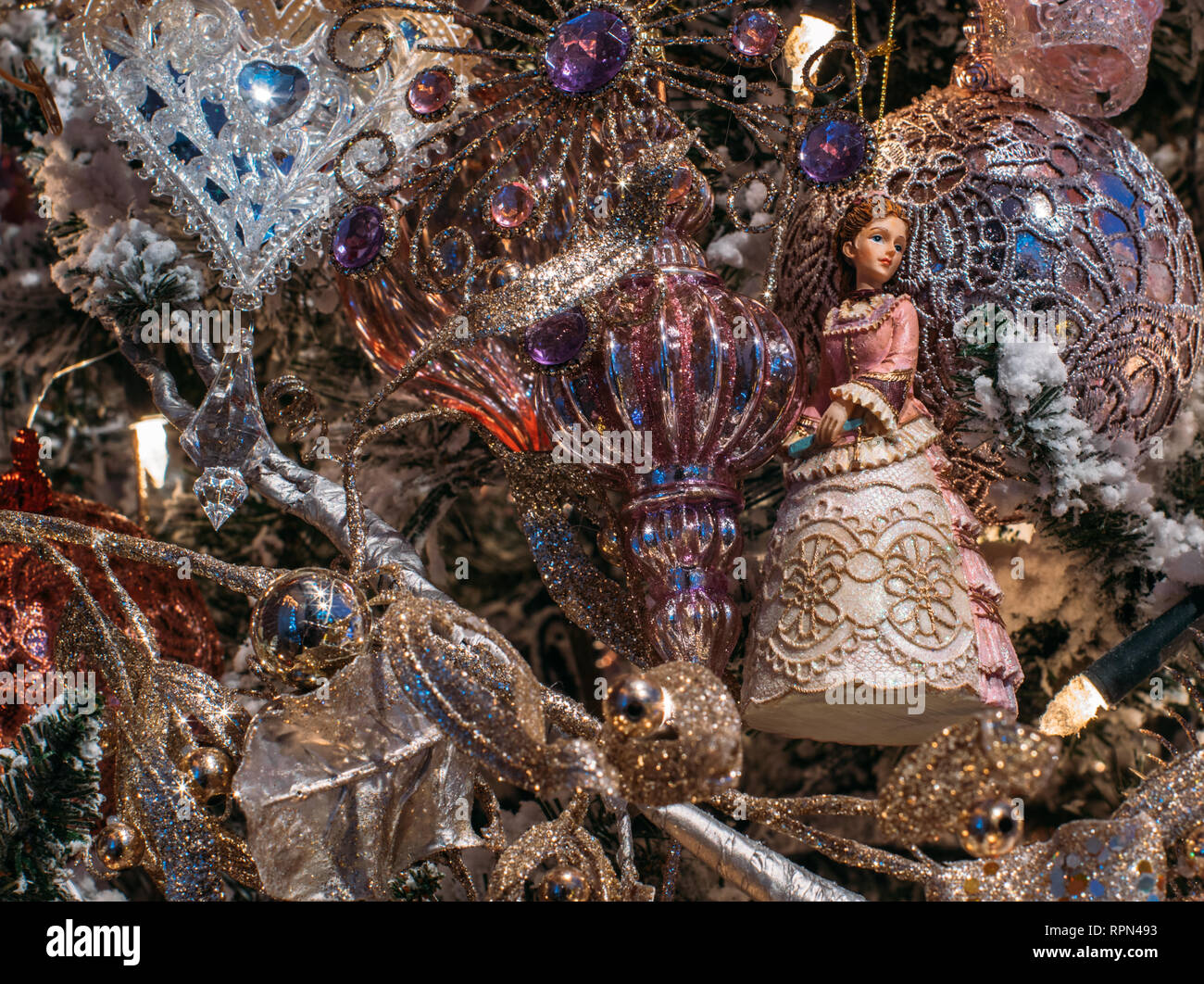 Christmas decorations on yellow and gold background Stock Photo Alamy