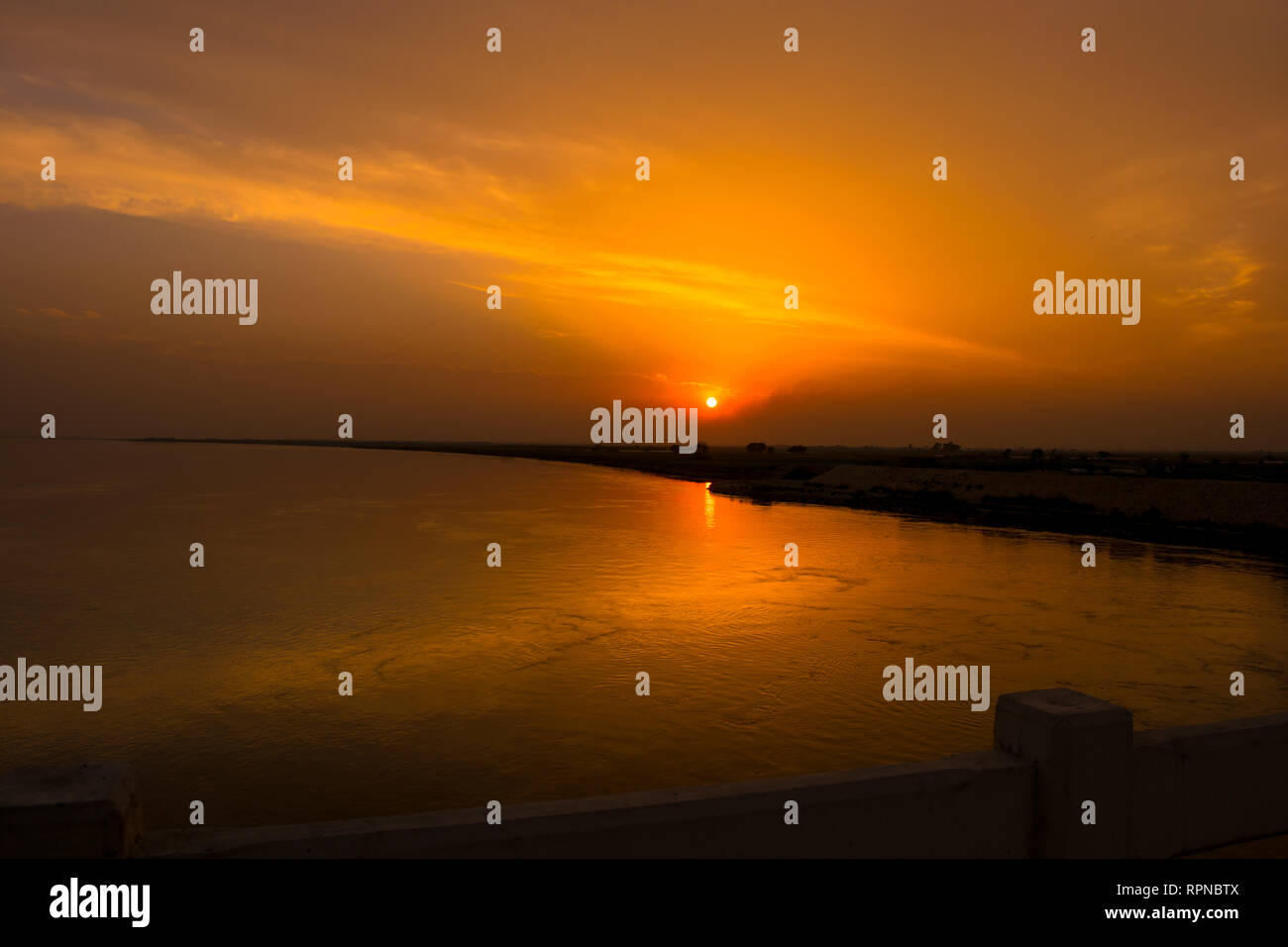 beautiful sunset on river indus pakistan. Stock Photo