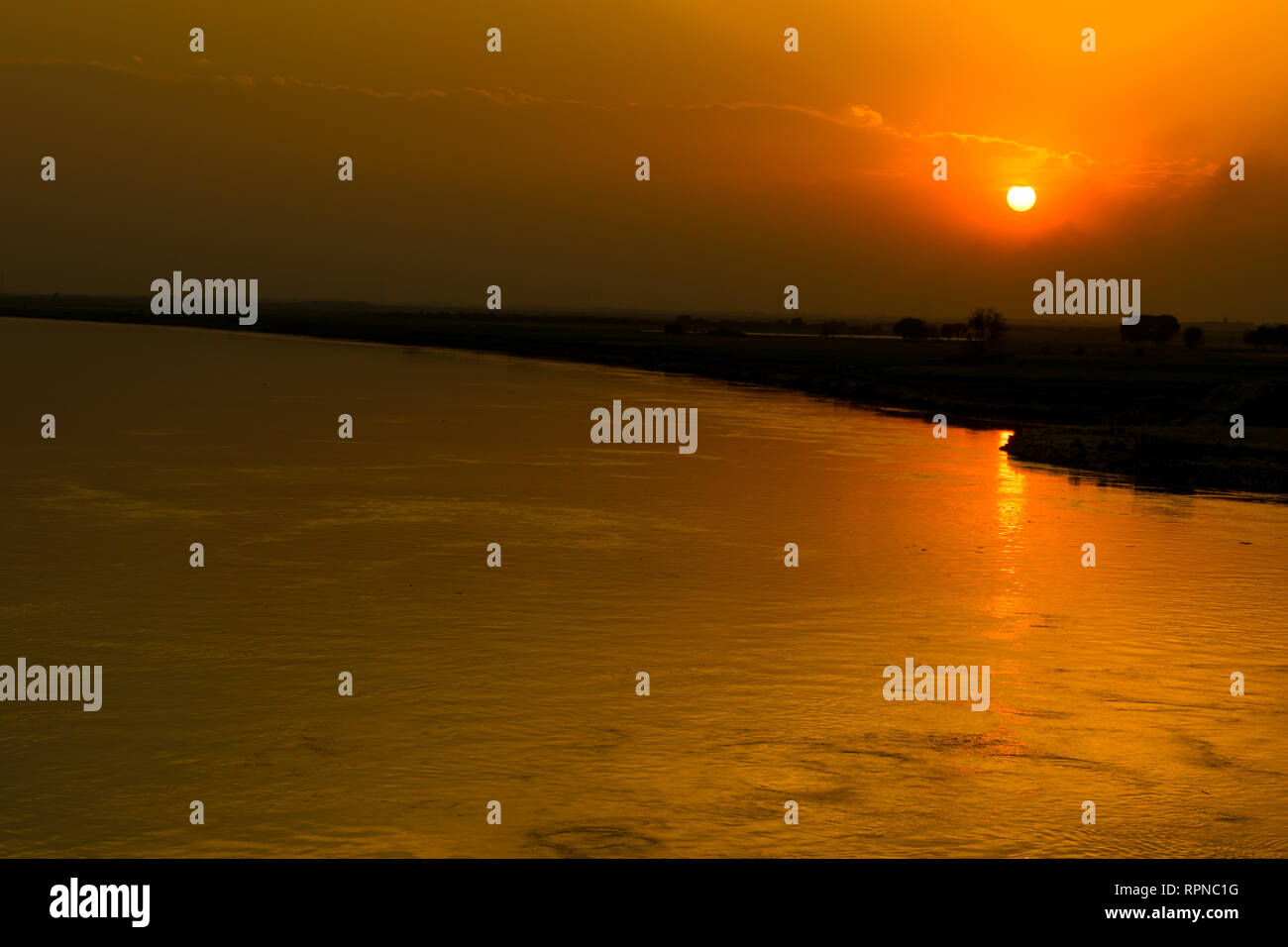 beautiful sunset on river indus pakistan. Stock Photo