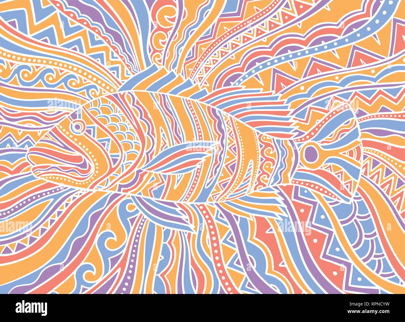 Abstract psychedelic peacock bass fish. Vector illustration background Stock Vector
