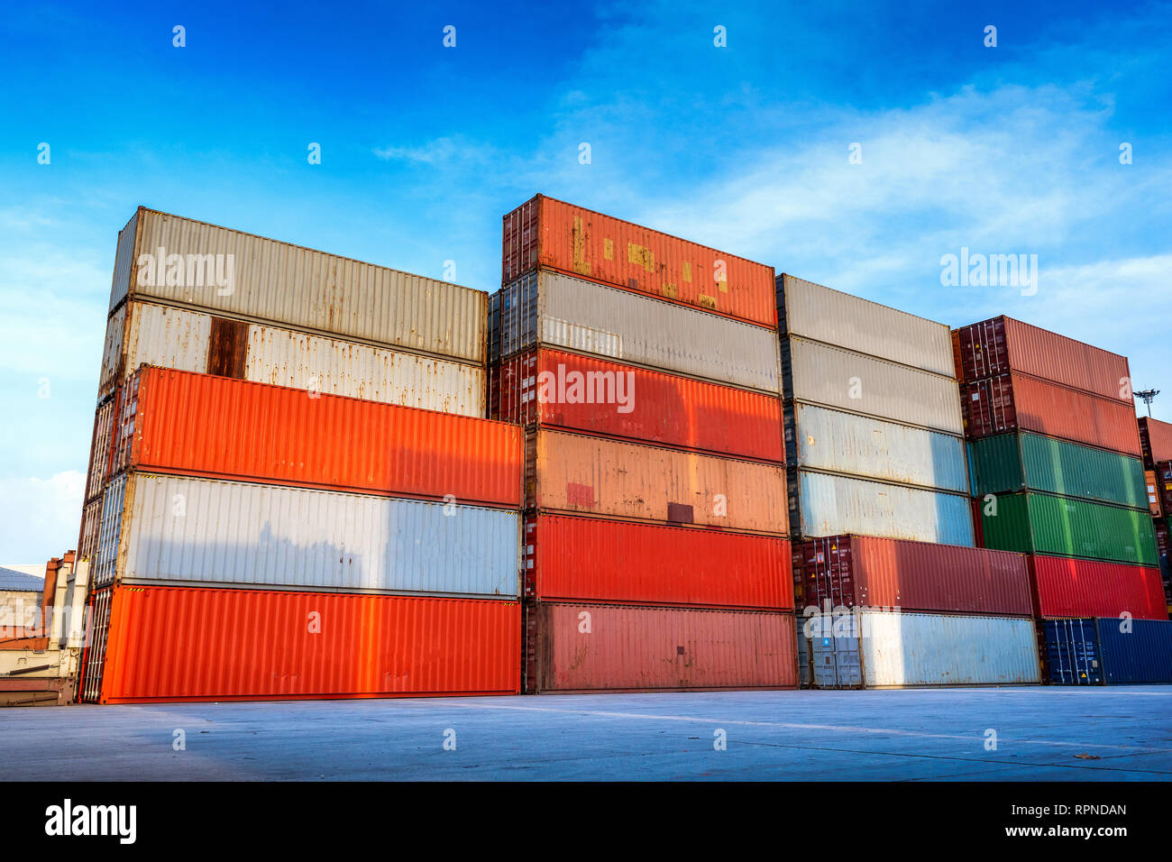 Industrial containers box for logistic import export business. Stock Photo