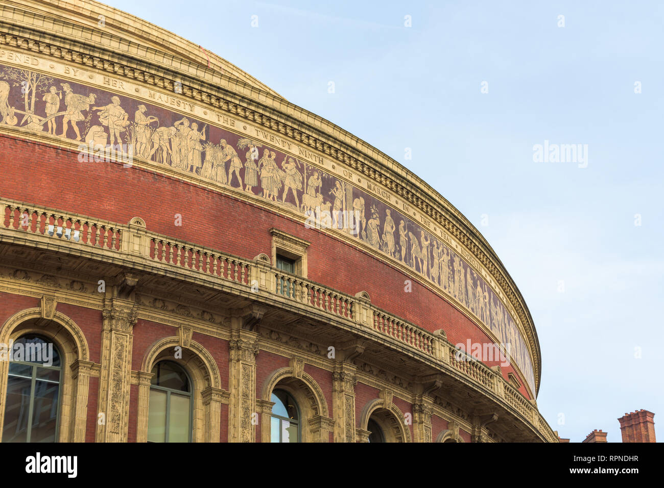 The Royal Albert Hall, a concert hall on the northern edge of South Kensington, London, which has held the Proms concerts annually each summer. Stock Photo