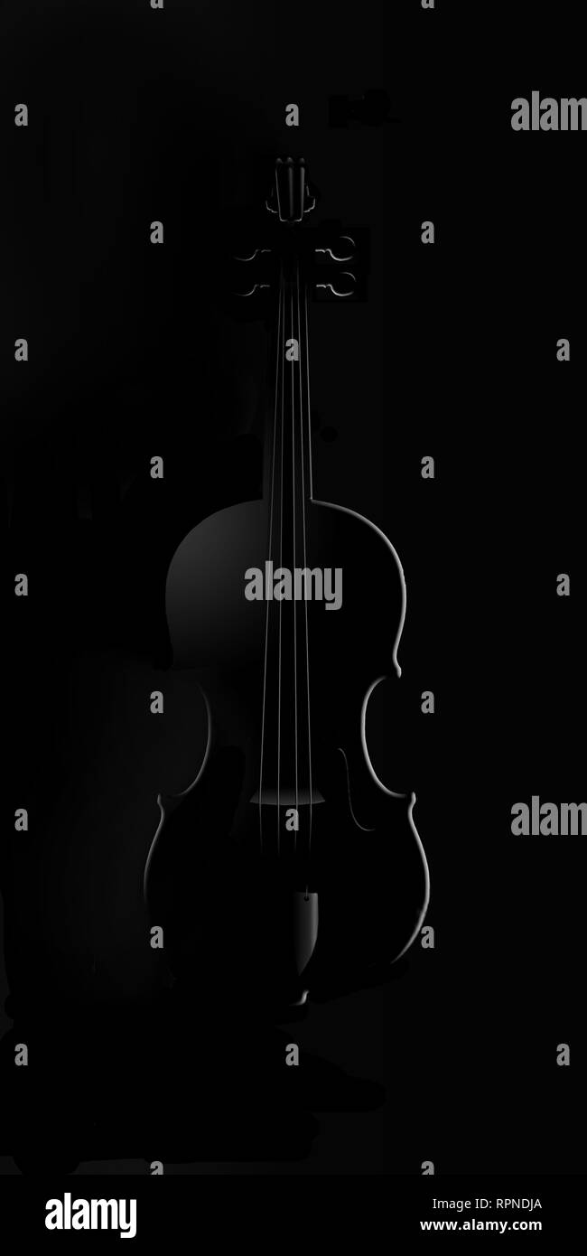 A violin is seen glowing in striking and unusual lighting in this image. This is an illustration. Stock Photo