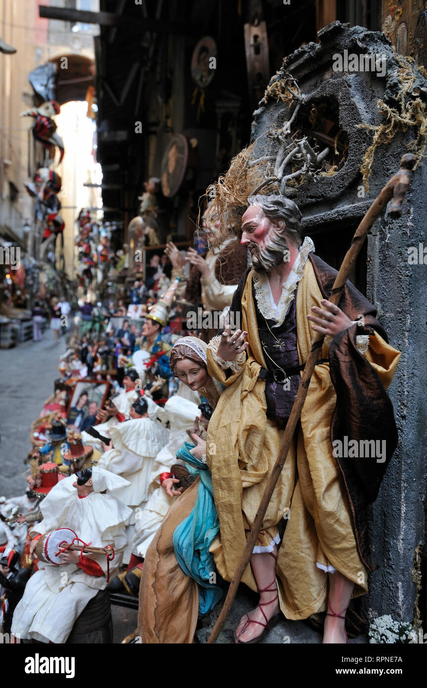 Naples, Italy. Via San Gregorio Armeno, famous for it's figurines of neapolitan characters & nativity scenes. Stock Photo