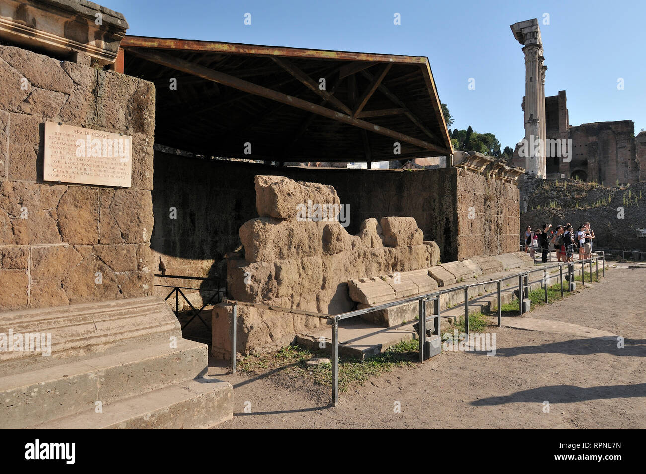 Rome. Italy. Roman Forum (Foro Romano), the temple of Julius Caesar (Ara di Cesare). Stock Photo
