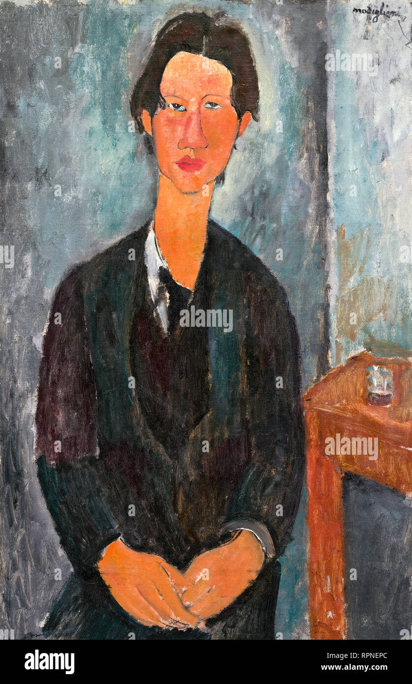 Chaim Soutine, portrait painting of the Belarussian painter by Amedeo Modigliani, 1917 Stock Photo