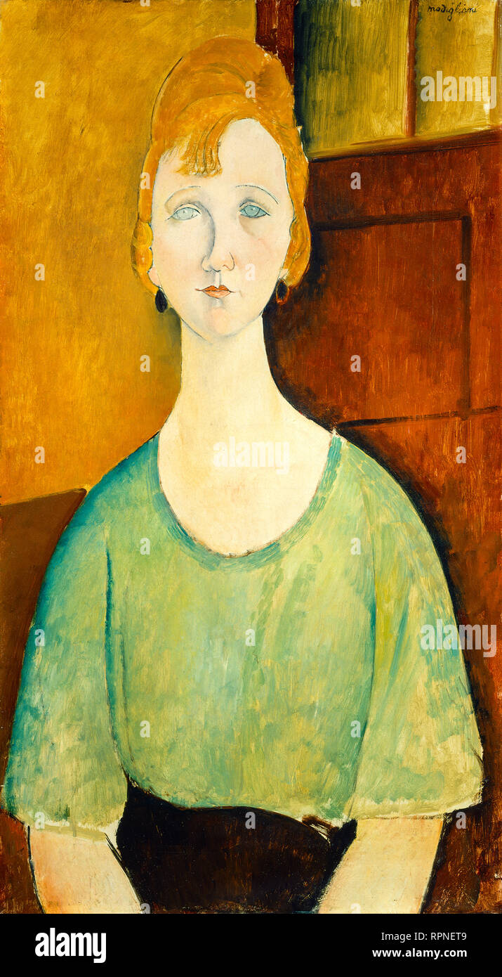 Amedeo Modigliani, Girl in a Green Blouse, 1917, portrait painting Stock Photo