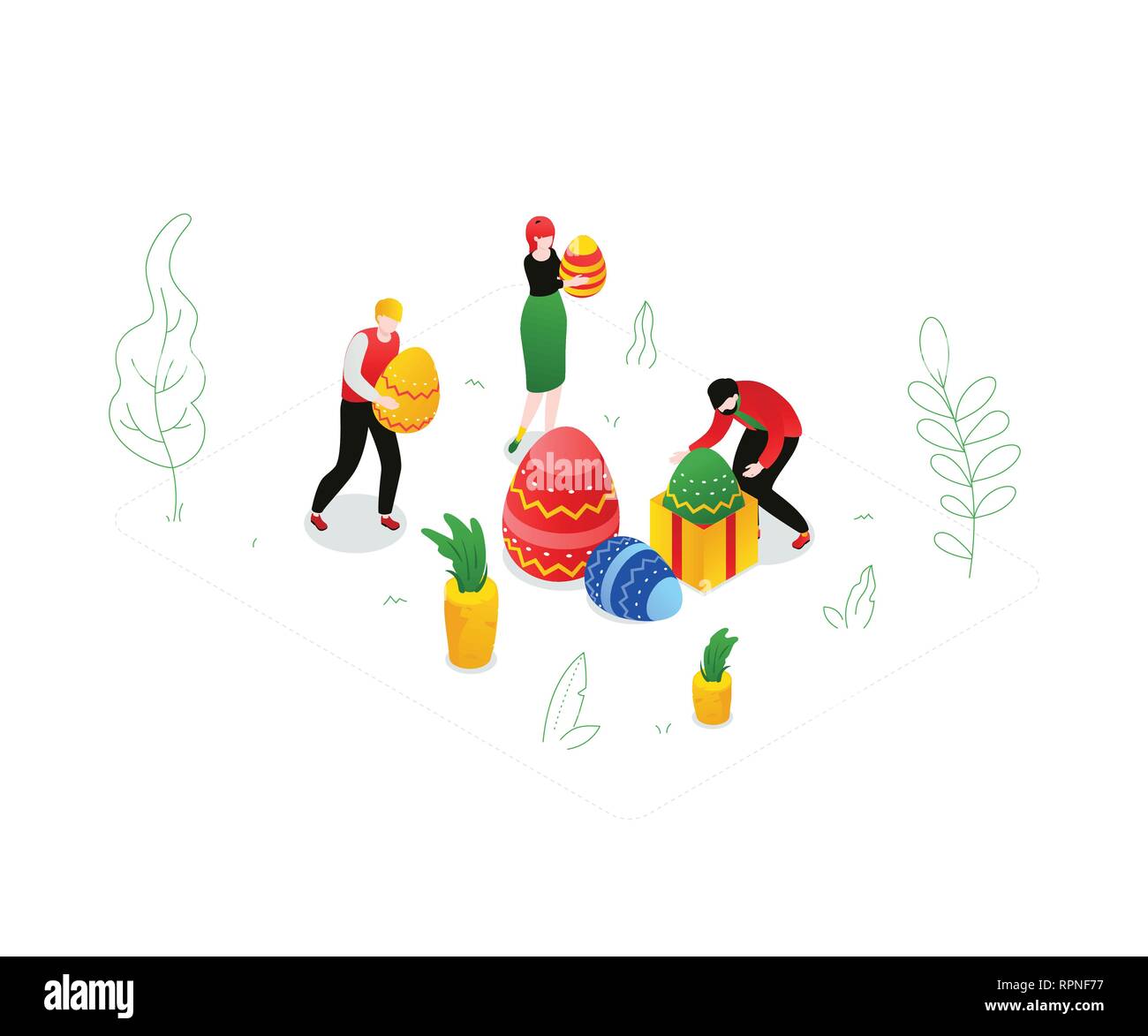 Happy Easter - modern colorful isometric vector illustration Stock Vector
