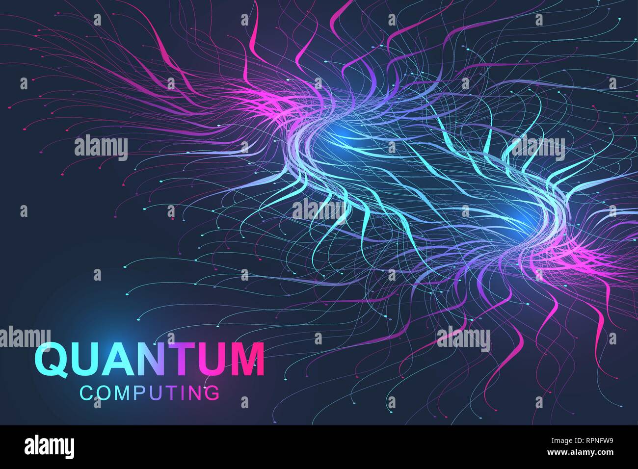 Quantum computer technology concept. Deep learning artificial intelligence. Big data algorithms visualization for business, science, technology. Waves Stock Vector