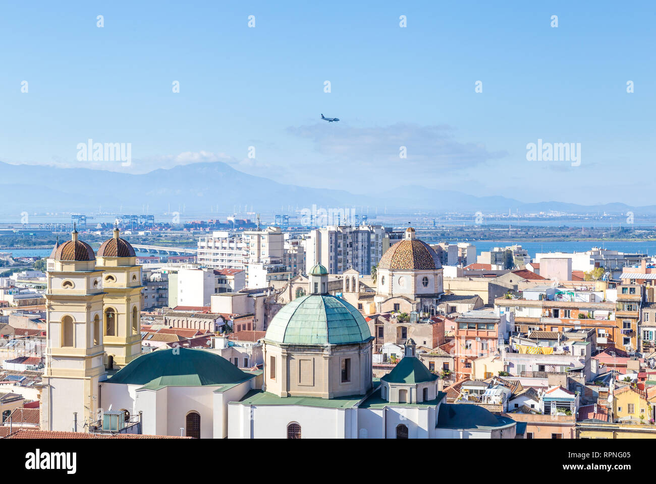Panoramic view from the old town of Cagliari, capital of Sardinia, Italy Stock Photo