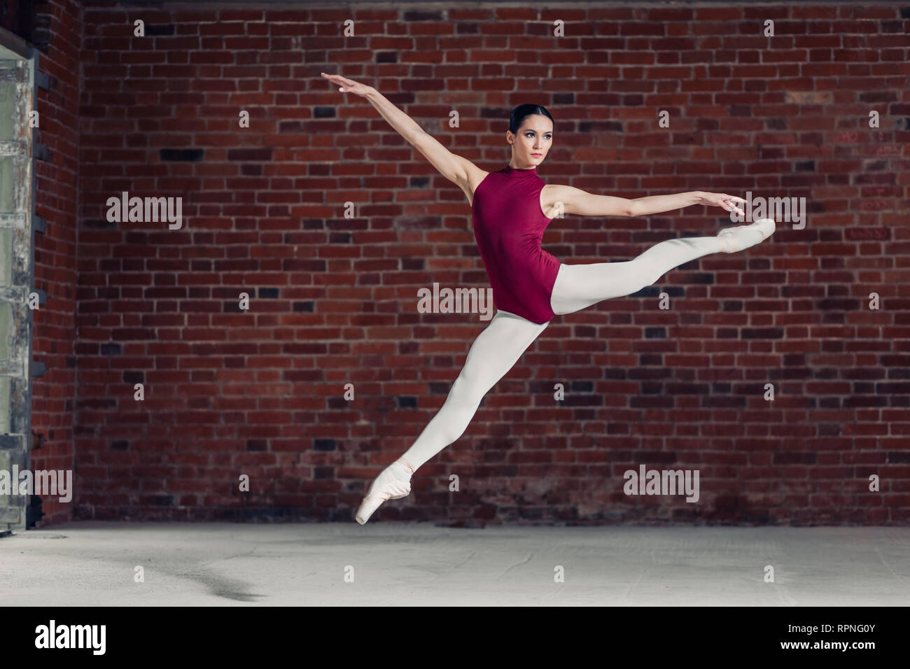 talented girl showing her dancing skills in the studio. full length photo. the beauty of movement, copy space Stock Photo