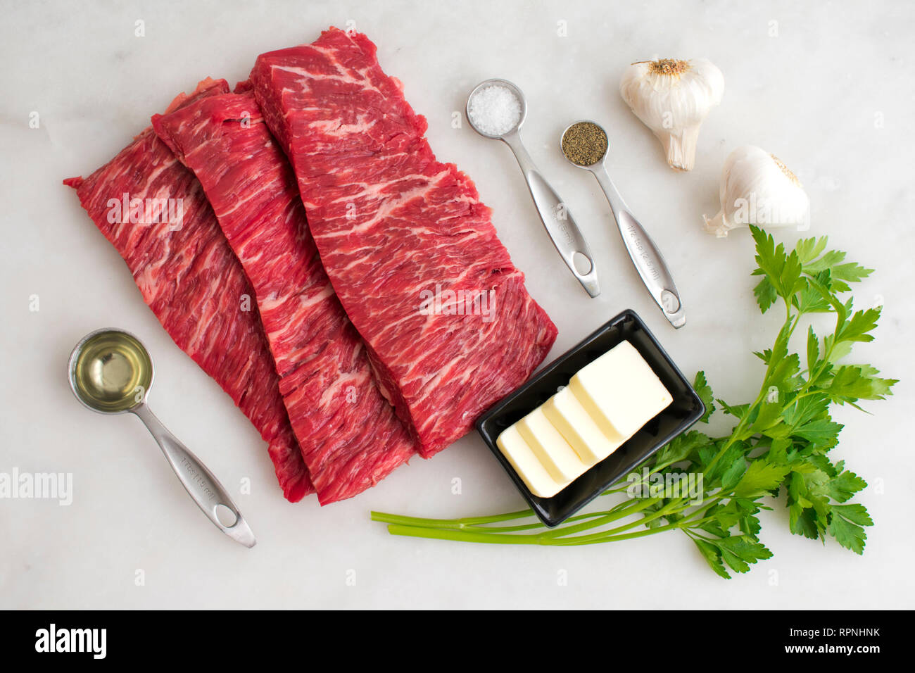 Garlic Butter Brazilian Steak Ingredients Stock Photo Alamy