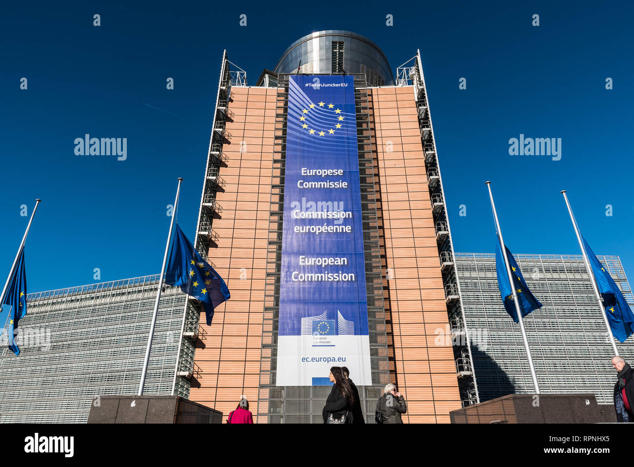 Exterior facade of the European Commission building in Brussels, Called the Berlaymont building Stock Photo