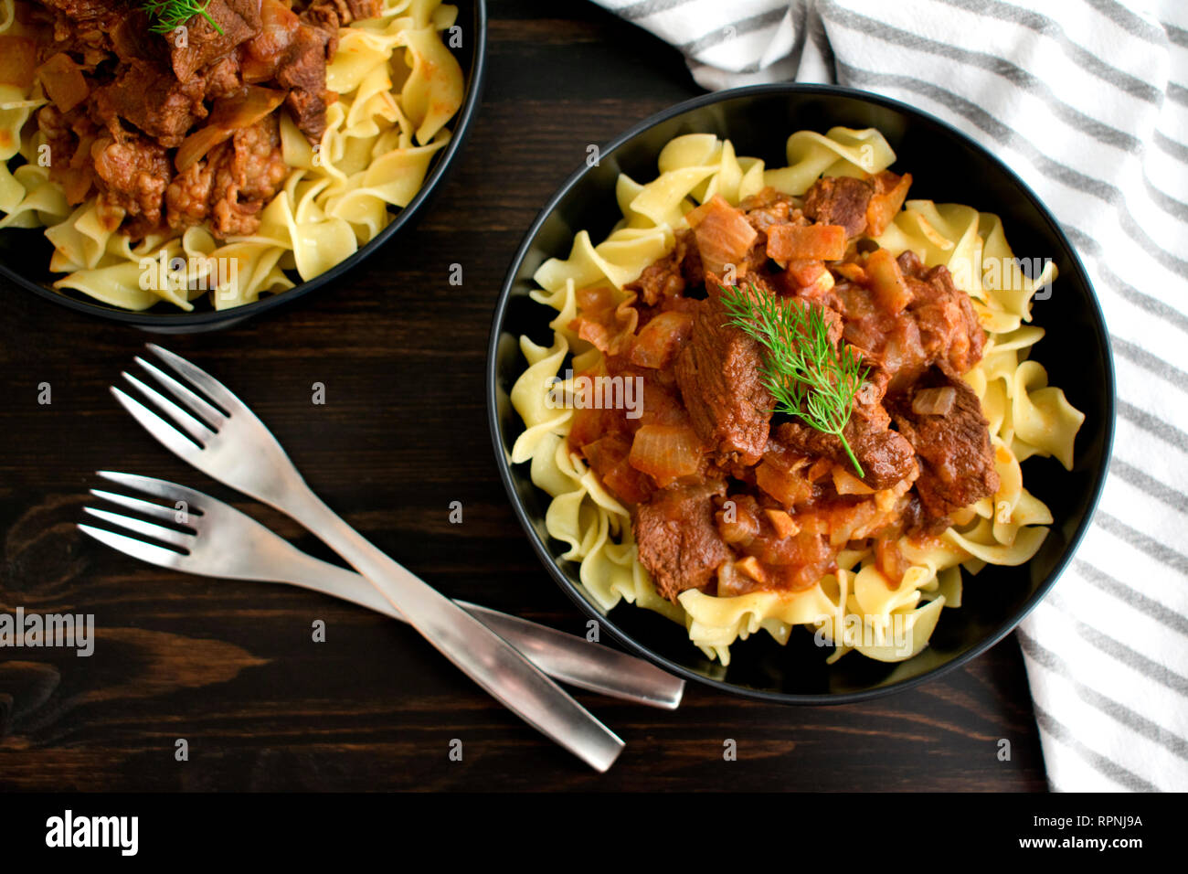Hungarian Beef Goulash with Noodles Stock Photo Alamy